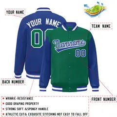 Kelly Green Royal Pinstripe Raglan Varsity Letterman Baseball Jacket 2