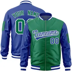 Kelly Green Royal Two-Tone Varsity Full-Zip Letterman Bomber Jacket