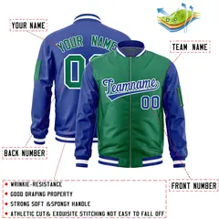 Kelly Green Royal Two-Tone Varsity Full-Zip Letterman Bomber Jacket 2