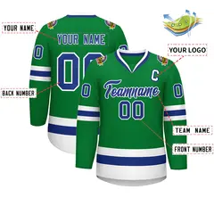 Kelly Green Royal-White Classic Hockey Jersey 2