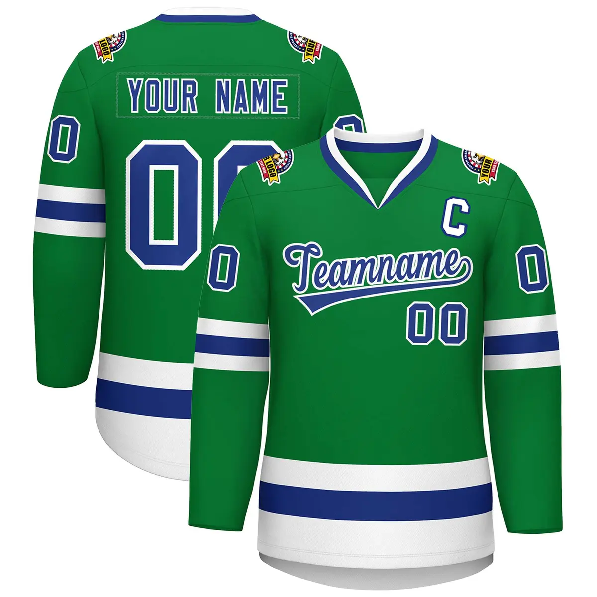 Kelly Green Royal-White Classic Hockey Jersey