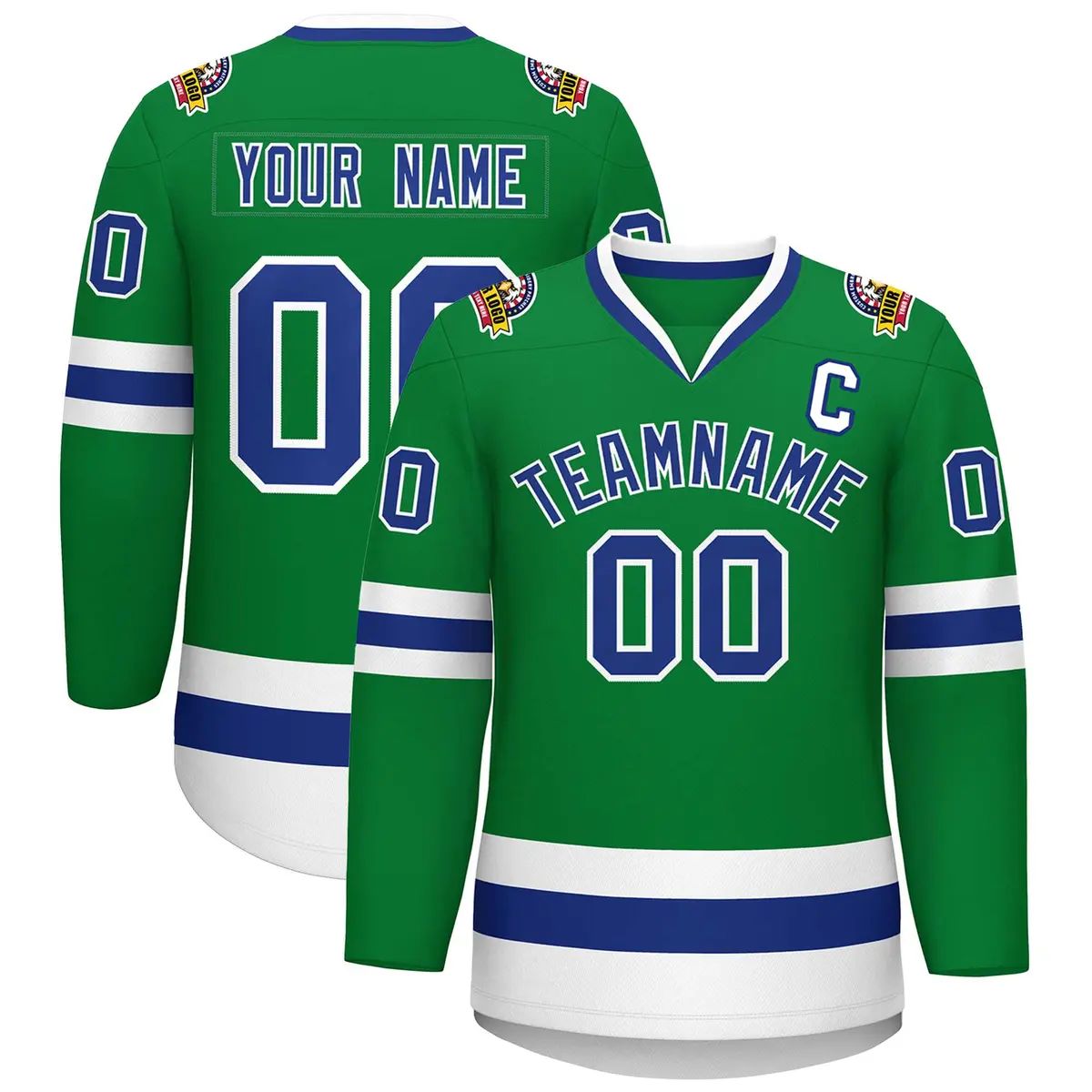 Kelly Green Royal-White Classic Hockey Jersey
