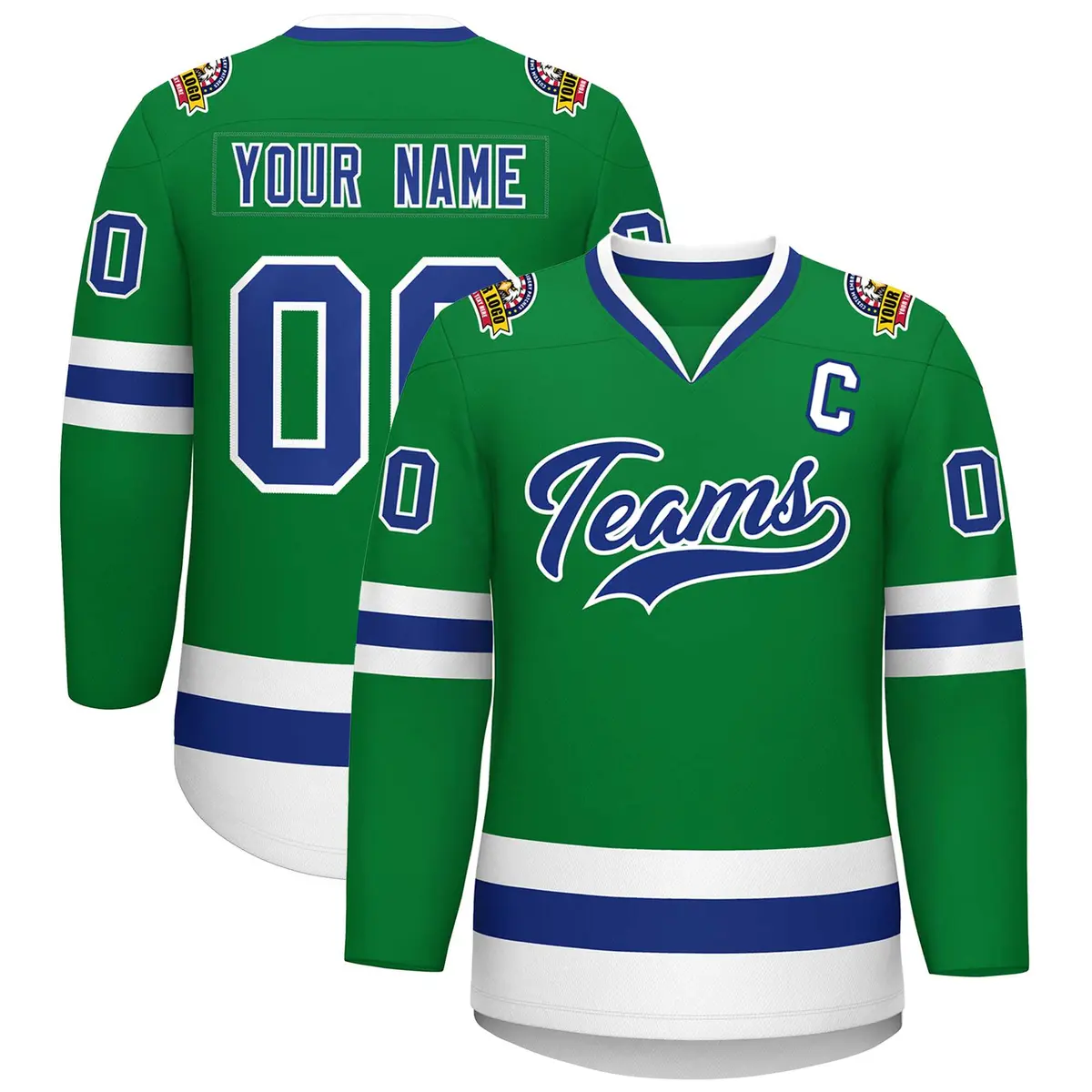 Kelly Green Royal-White Classic Hockey Jersey