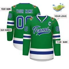 Kelly Green Royal-White Classic Hockey Jersey 2