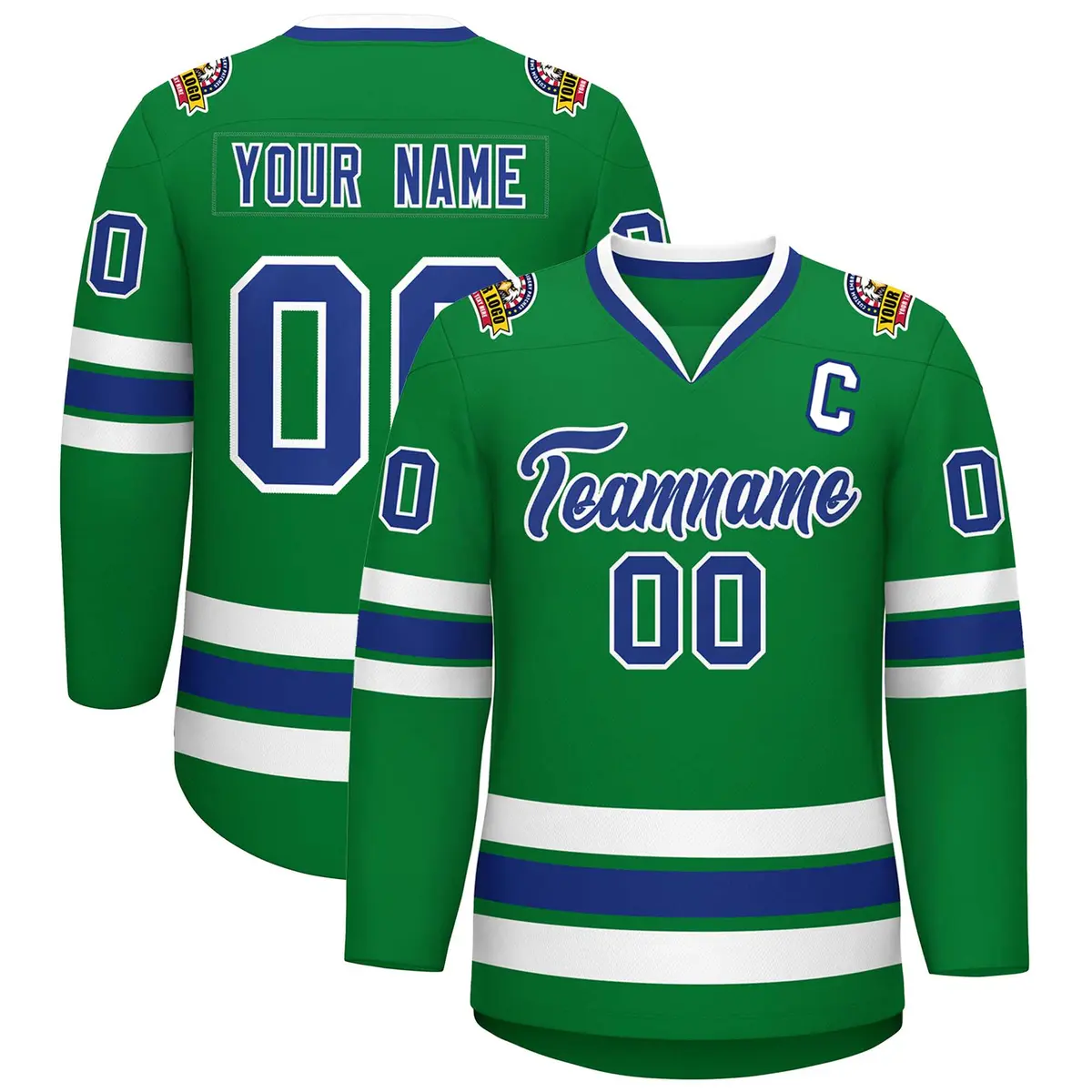 Kelly Green Royal-White Classic Hockey Jersey