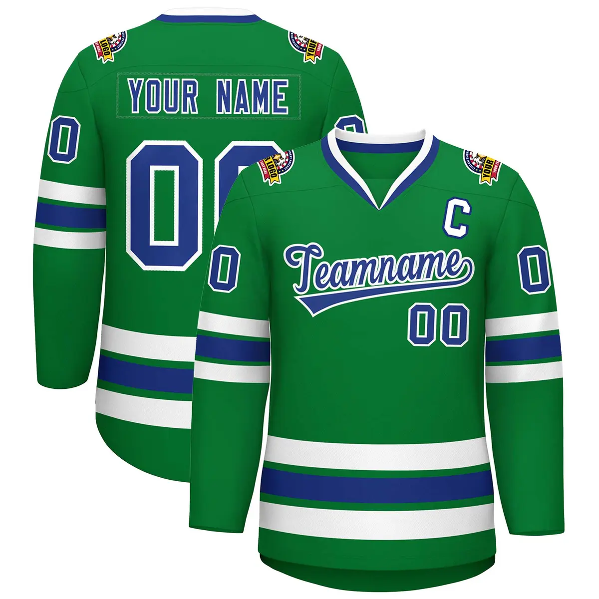 Kelly Green Royal-White Classic Hockey Jersey