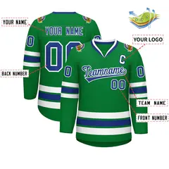 Kelly Green Royal-White Classic Hockey Jersey 2