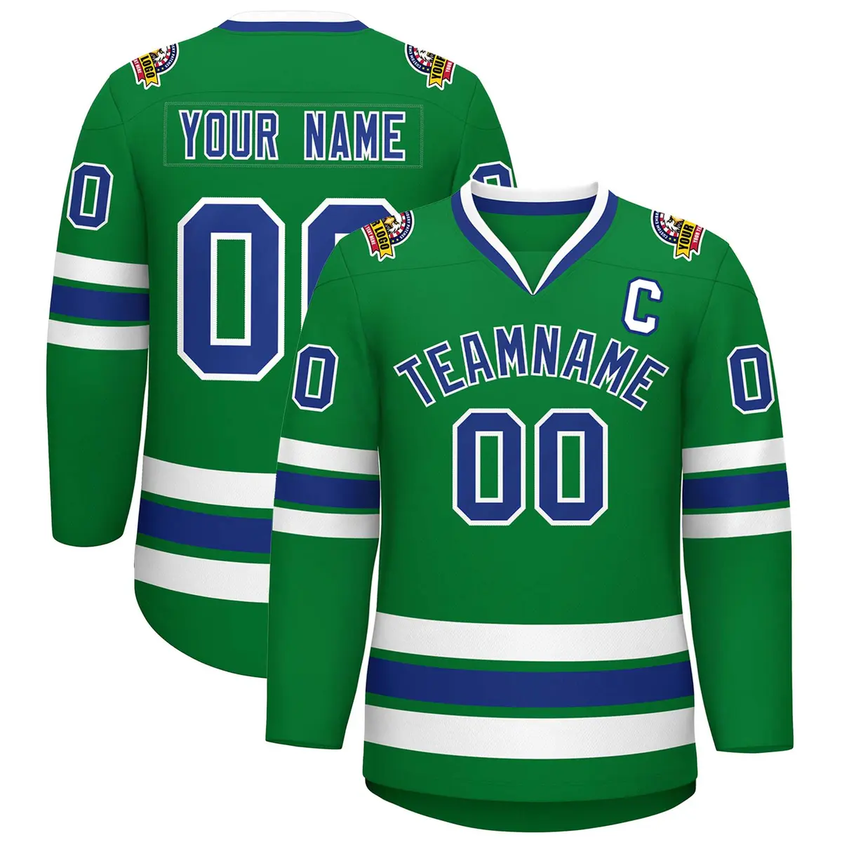 Kelly Green Royal-White Classic Hockey Jersey