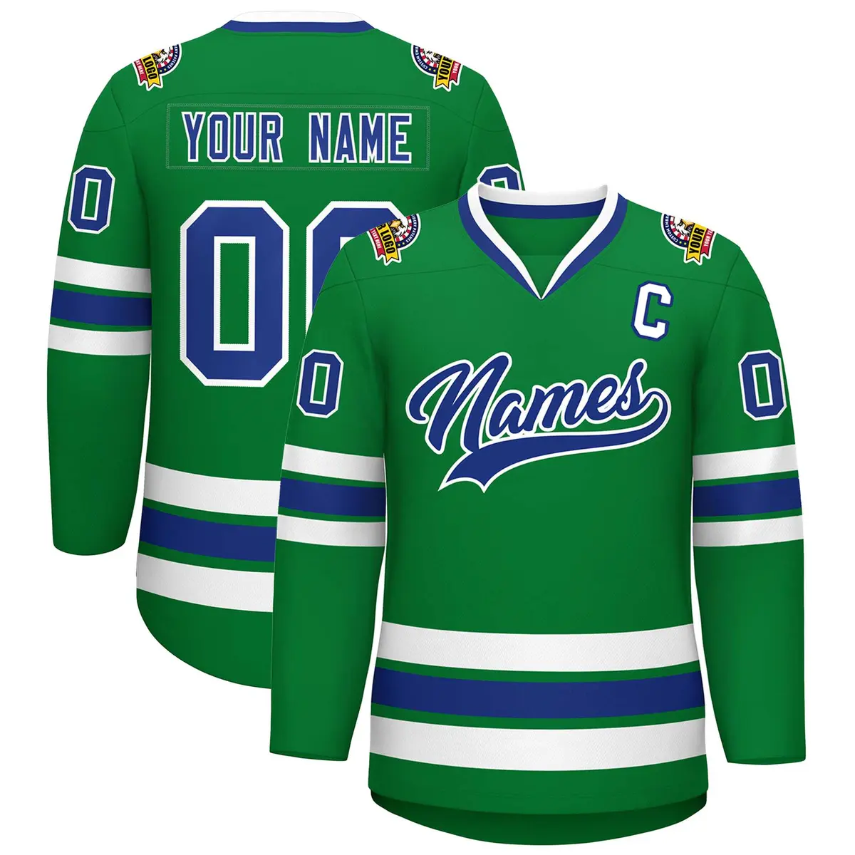 Kelly Green Royal-White Classic Hockey Jersey