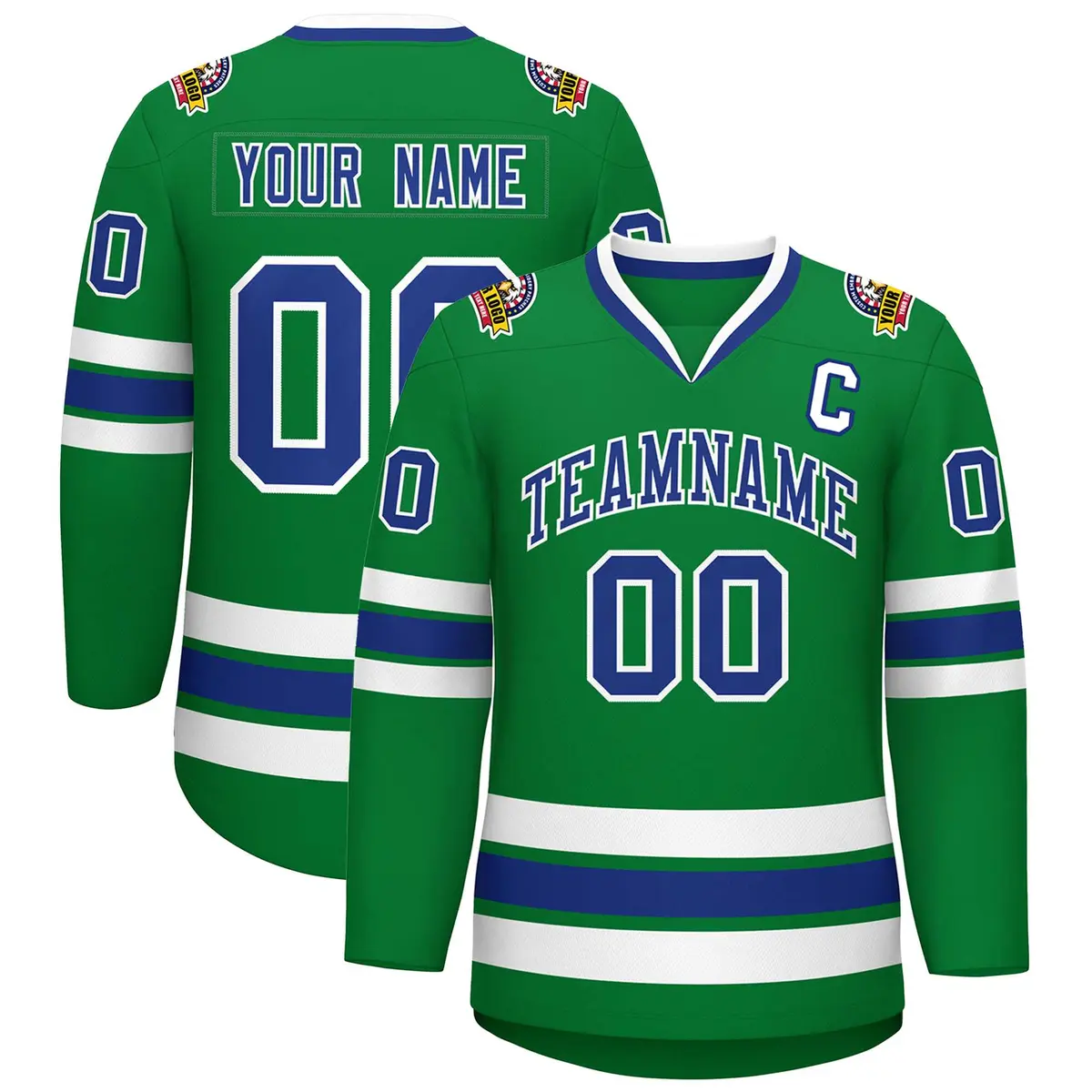 Kelly Green Royal-White Classic Hockey Jersey