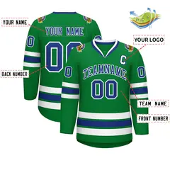 Kelly Green Royal-White Classic Hockey Jersey 2