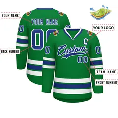 Kelly Green Royal-White Classic Hockey Jersey 2
