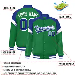Kelly Green Royal-White Color Block Varsity Letterman Jacket 2