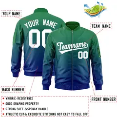 Kelly Green Royal-White Gradient Varsity Letterman Bomber Jacket 2