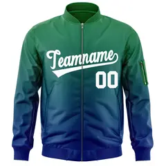 Kelly Green Royal-White Gradient Varsity Letterman Bomber Jacket 3