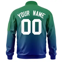Kelly Green Royal-White Gradient Varsity Letterman Bomber Jacket 4