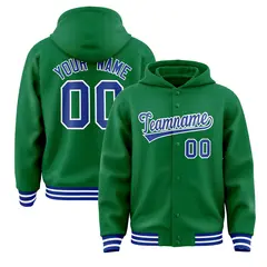 Kelly Green Royal-White Varsity Letterman Hoodie Jacket 1