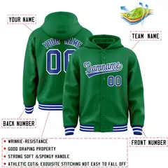 Kelly Green Royal-White Varsity Letterman Hoodie Jacket 4