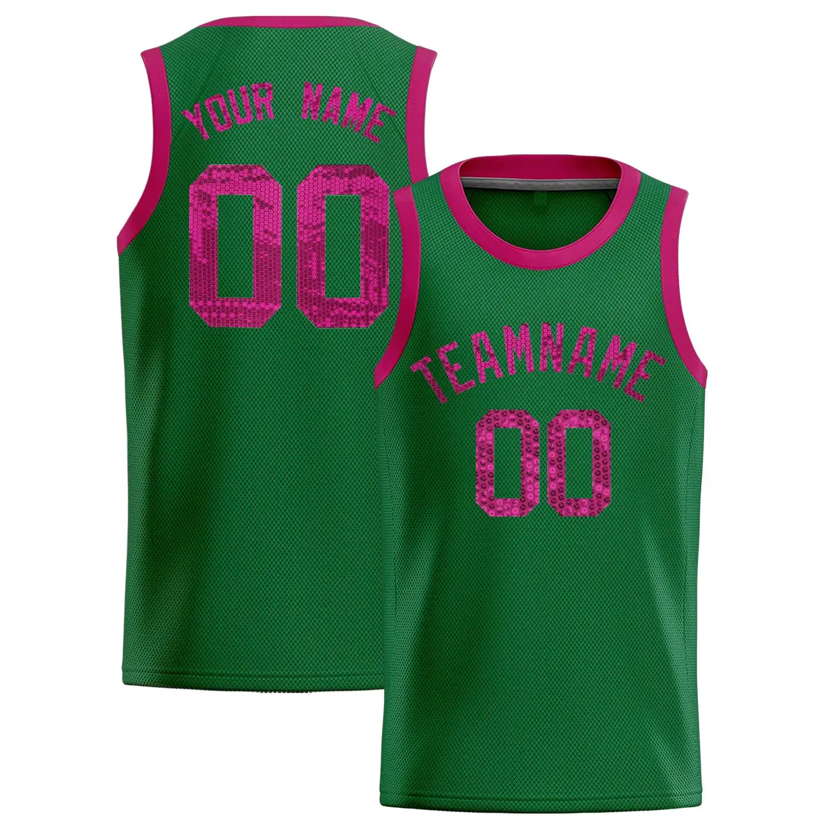 Kelly Green Sequined Trim Athletic Basketball Jersey