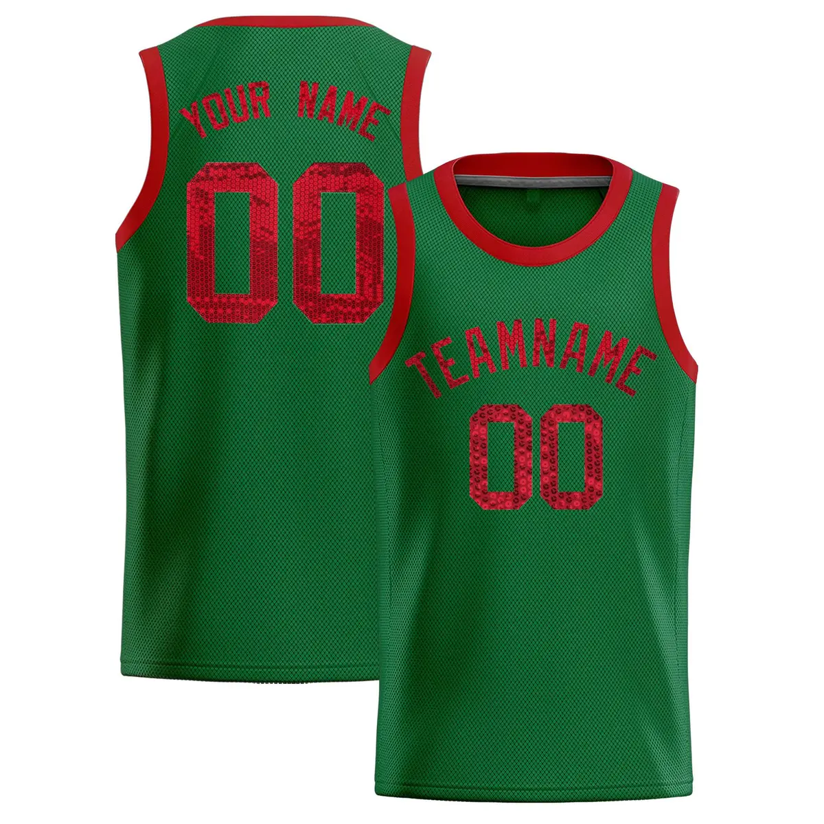 Kelly Green Sequined Trim Athletic Basketball Jersey