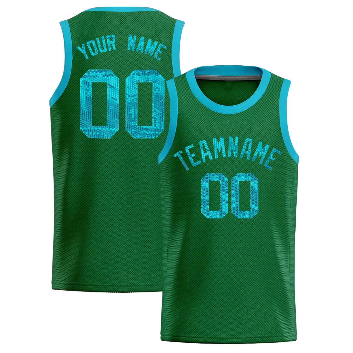 Kelly Green Sequined Trim Athletic Basketball Jersey