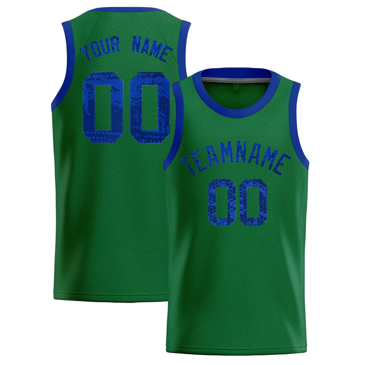 Kelly Green Sequined Trim Athletic Basketball Jersey