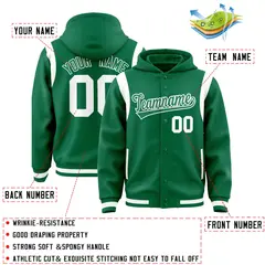 Kelly Green Shoulder Color Block Full-Snap Letterman Hoodie 4