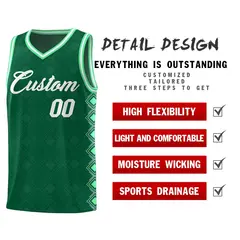 Kelly Green Side Blocks Basketball Uniform Jersey 2