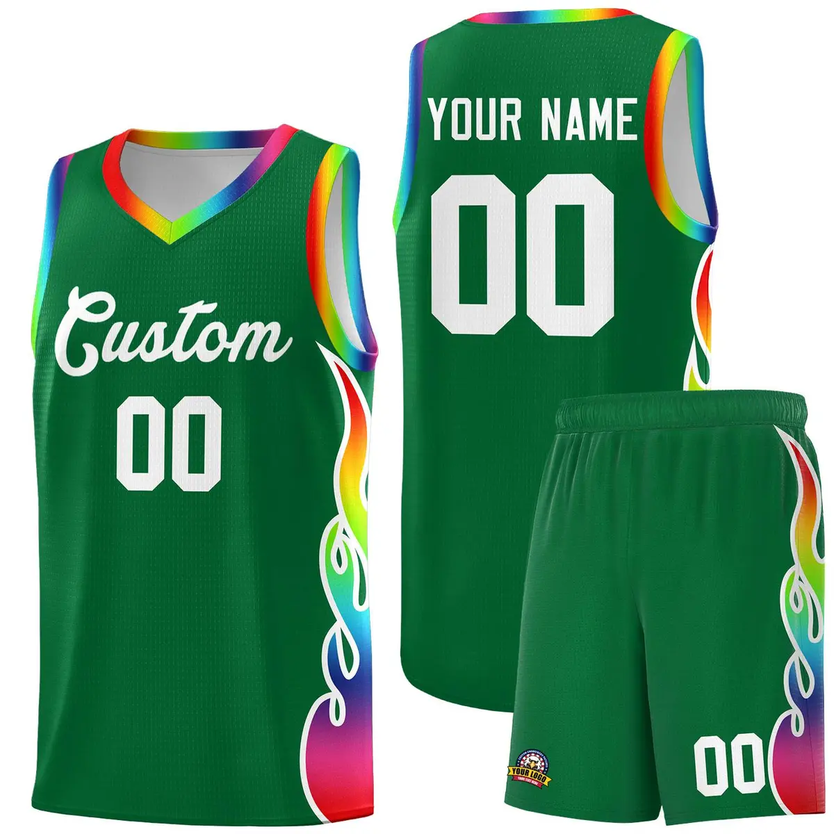 Kelly Green Side Flame Basketball Jersey for Teams