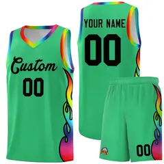 Kelly Green Side Flame Basketball Jersey for Teams 1