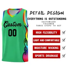Kelly Green Side Flame Basketball Jersey for Teams 2