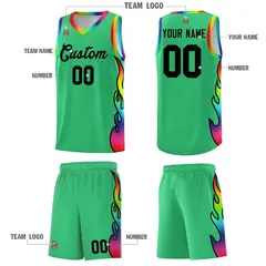 Kelly Green Side Flame Basketball Jersey for Teams 5