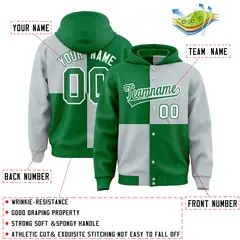 Kelly Green Silver Four Squares Color Block Varsity Letterman Jacket Hoodie 4