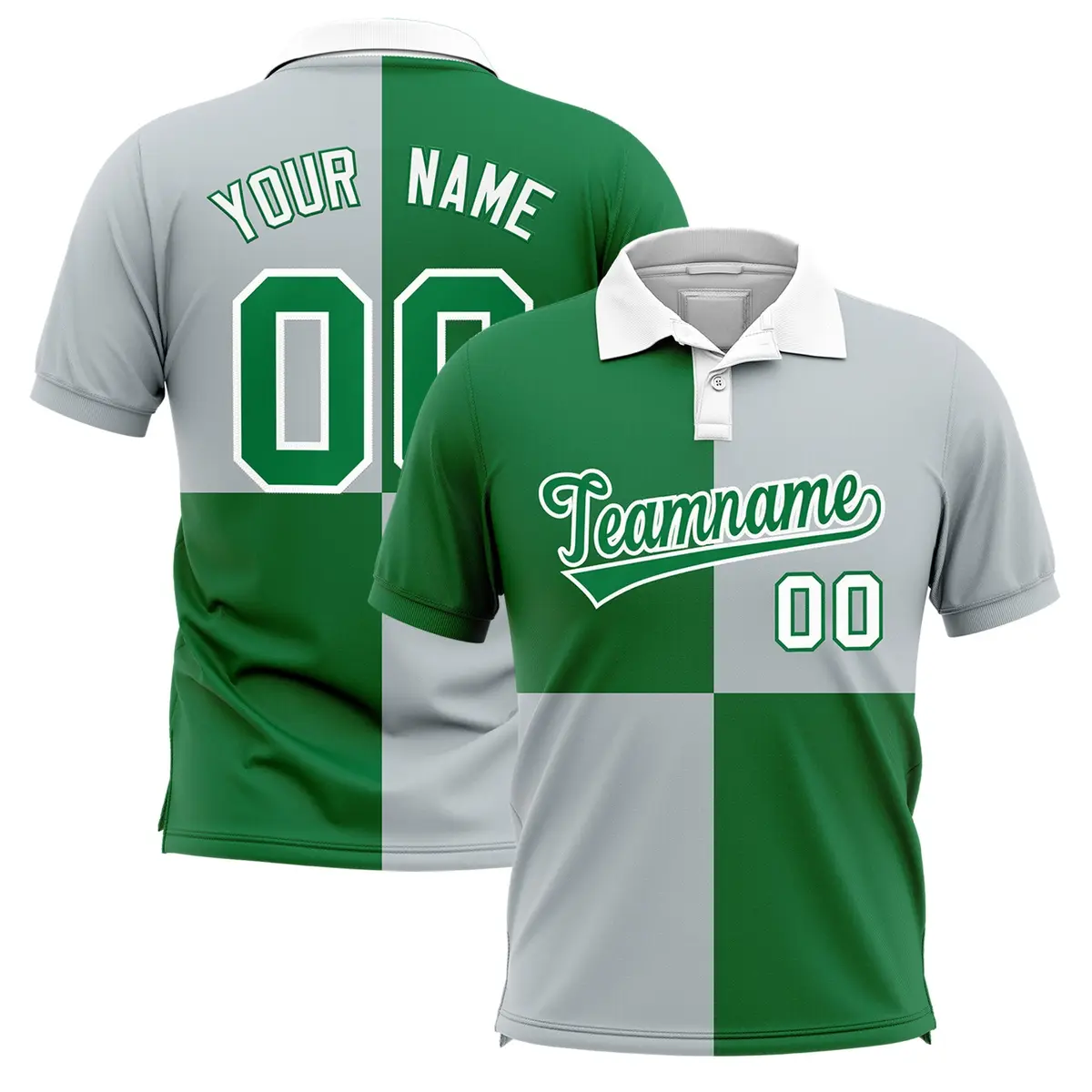 Kelly Green Silver Four Squares Performance Polo Shirt