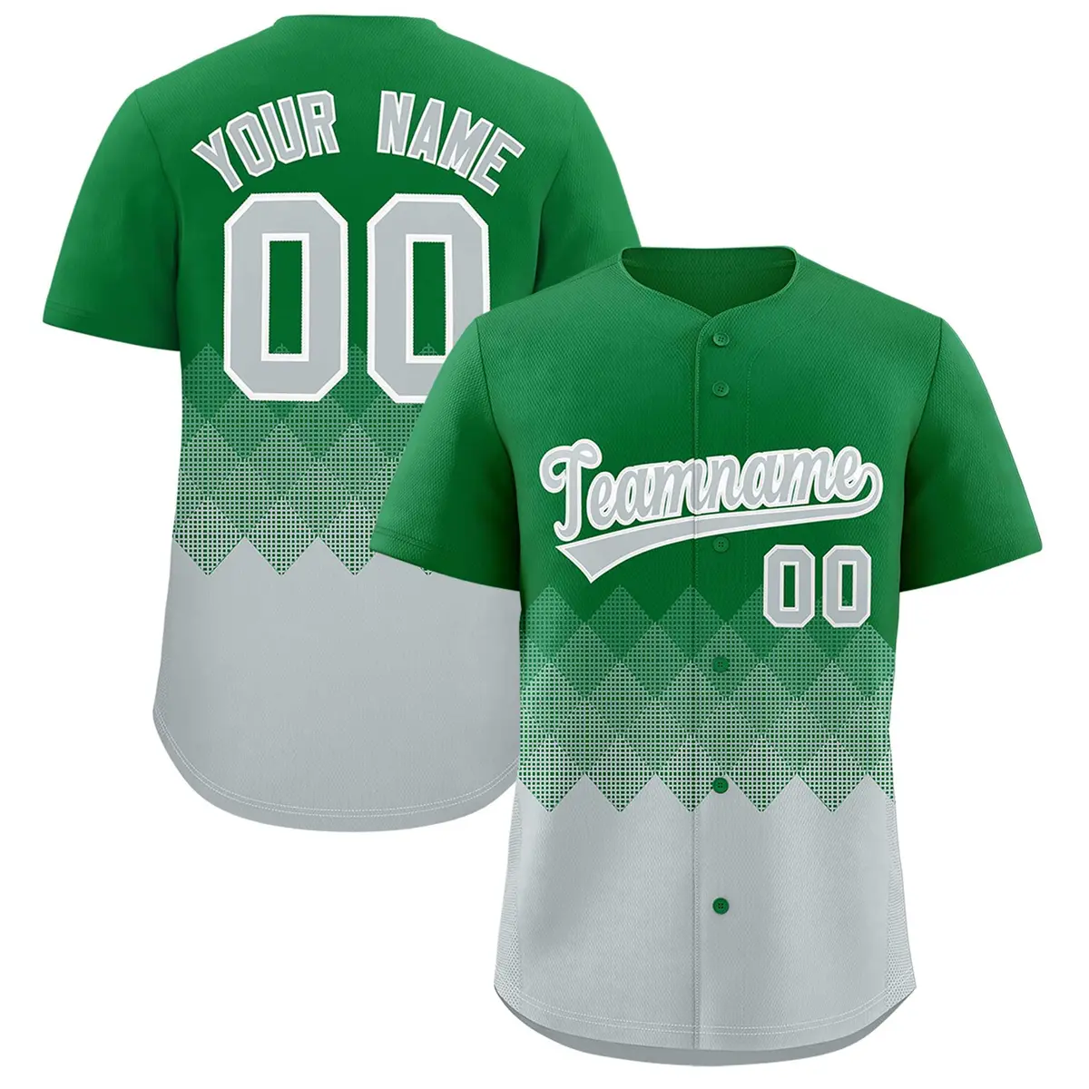 Kelly Green Silver Grid Blur Pattern Baseball Jersey