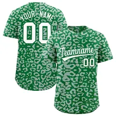 Kelly Green Silver Leopard Print Baseball Jersey 1
