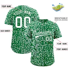 Kelly Green Silver Leopard Print Baseball Jersey 2