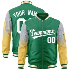 Kelly Green Silver-Old Gold Full-Zip Letterman Bomber Jacket 1
