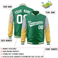 Kelly Green Silver-Old Gold Full-Zip Letterman Bomber Jacket 2