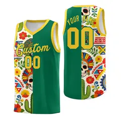 Kelly Green Skeleton Mexican Colors Graffiti Basketball Jersey 1