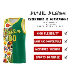 Kelly Green Skeleton Mexican Colors Graffiti Basketball Jersey 2