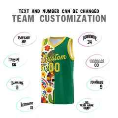 Kelly Green Skeleton Mexican Colors Graffiti Basketball Jersey 3