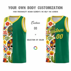 Kelly Green Skeleton Mexican Colors Graffiti Basketball Jersey 4
