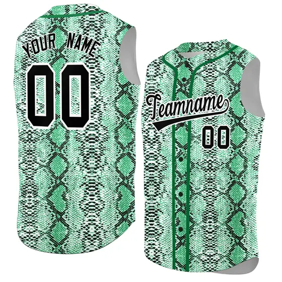 Kelly Green Snakeskin Pattern Sleeveless Baseball Jersey