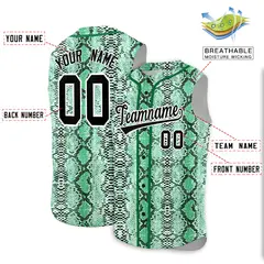 Kelly Green Snakeskin Pattern Sleeveless Baseball Jersey 2
