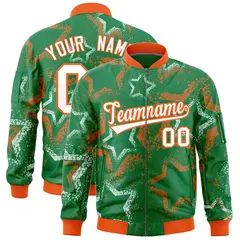 Kelly Green Star Pattern Varsity Letterman Bomber Jacket