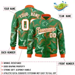 Kelly Green Star Pattern Varsity Letterman Bomber Jacket 2