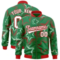 Kelly Green Star Pattern Varsity Letterman Bomber Jacket 1