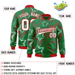 Kelly Green Star Pattern Varsity Letterman Bomber Jacket 2