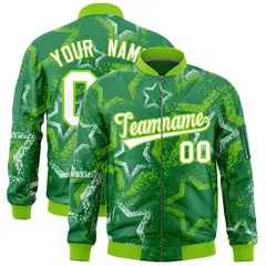 Kelly Green Star Pattern Varsity Letterman Bomber Jacket 1